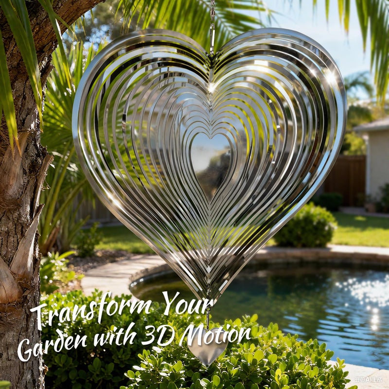 SUNCKET Stainless Steel Wind Spinner Garden Decor, Valentine's Day Gifts for Women, Gifts for Grandma and Mom, 3D Heart 12-Inch Hanging Yard Spinner for Outdoor & Indoor Metal Decoration, 1 Pack - Image 2