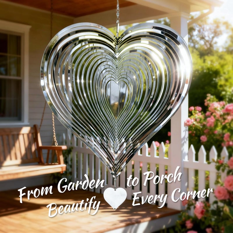 SUNCKET Stainless Steel Wind Spinner Garden Decor, Valentine's Day Gifts for Women, Gifts for Grandma and Mom, 3D Heart 12-Inch Hanging Yard Spinner for Outdoor & Indoor Metal Decoration, 1 Pack - Image 5
