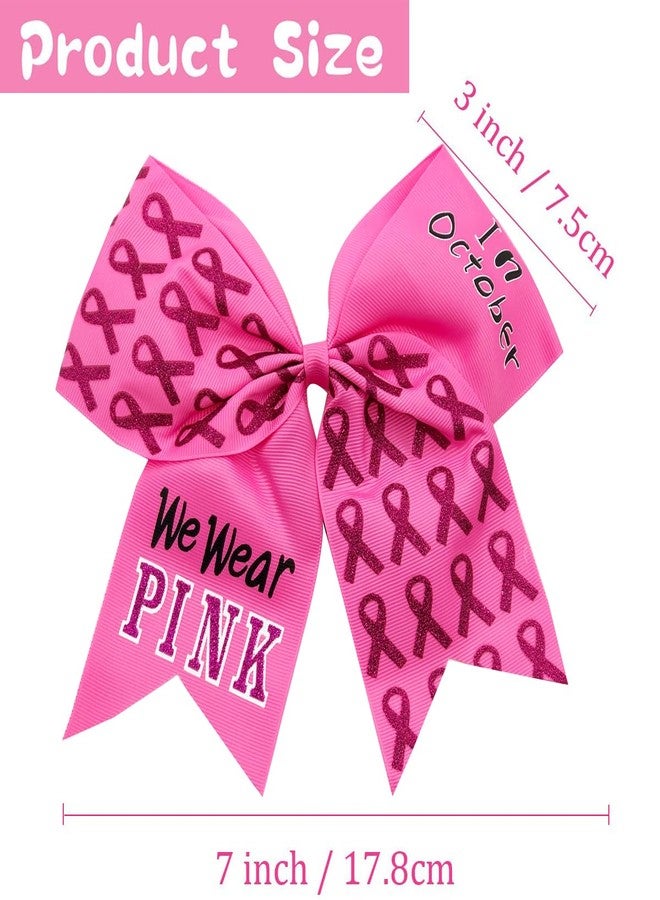 Hipcheer 10pcs Breast Cancer Awareness Cheer Bows,7 Inches Pink Cheer Bows For Girls Women In October Cheerleading Hair Elastic Bands (Pink In October) - Image 4