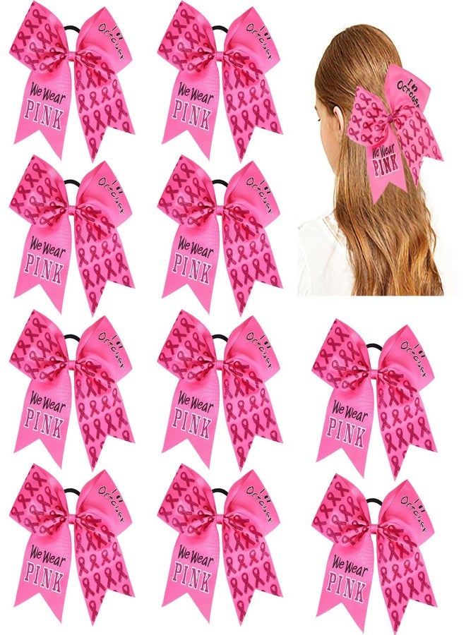 Hipcheer 10pcs Breast Cancer Awareness Cheer Bows,7 Inches Pink Cheer Bows For Girls Women In October Cheerleading Hair Elastic Bands (Pink In October) - Image 1