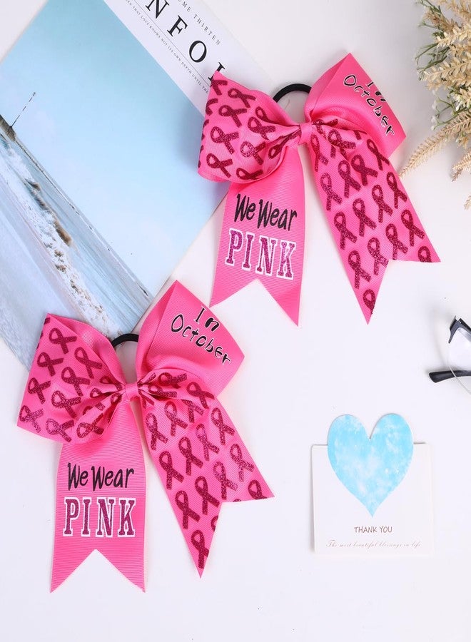 Hipcheer 10pcs Breast Cancer Awareness Cheer Bows,7 Inches Pink Cheer Bows For Girls Women In October Cheerleading Hair Elastic Bands (Pink In October) - Image 2