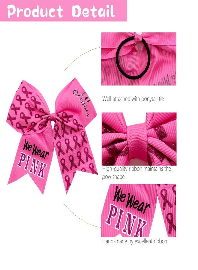 Hipcheer 10pcs Breast Cancer Awareness Cheer Bows,7 Inches Pink Cheer Bows For Girls Women In October Cheerleading Hair Elastic Bands (Pink In October) - Image 3