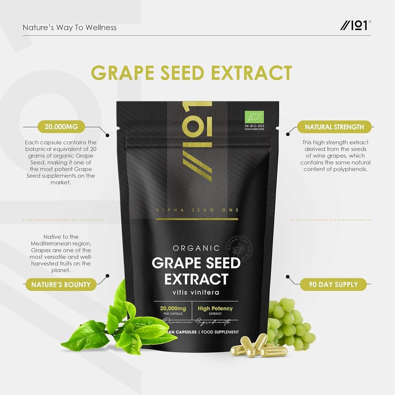 ALPHA01 Organic Grapeseed Extract 20,000mg - High Strength 50:1 Extract - 90 Vegan Capsules (3 Months Supply) - Resealable and Recyclable Pouch - by Alpha01 - Image 2