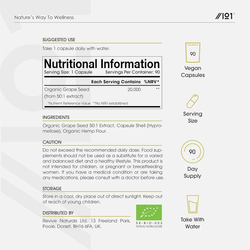 ALPHA01 Organic Grapeseed Extract 20,000mg - High Strength 50:1 Extract - 90 Vegan Capsules (3 Months Supply) - Resealable and Recyclable Pouch - by Alpha01 - Image 3