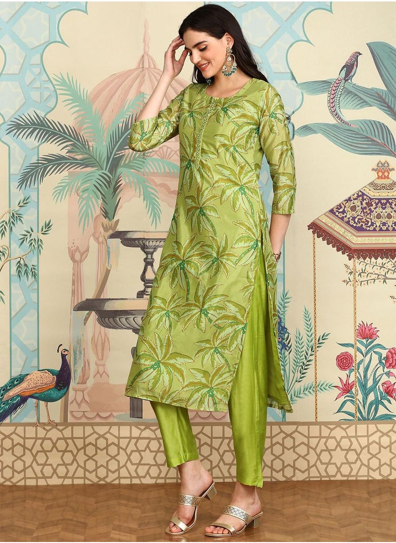 ISHIN - Women LIME GREEN 3 pcs (Kurta with Dupatta) - Image 1