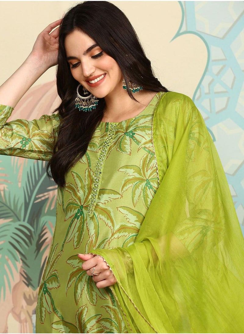 ISHIN - Women LIME GREEN 3 pcs (Kurta with Dupatta) - Image 1