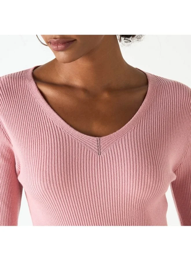 2Xtremz 2Xtremz Ribbed V-Neck Sweater with Long Sleeves