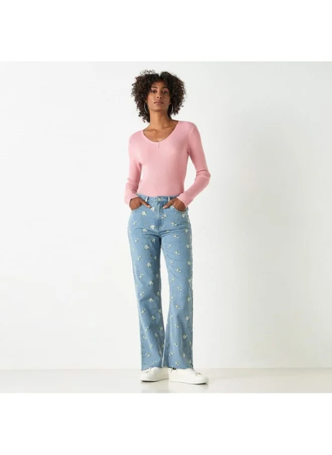 2Xtremz 2Xtremz Ribbed V-Neck Sweater with Long Sleeves