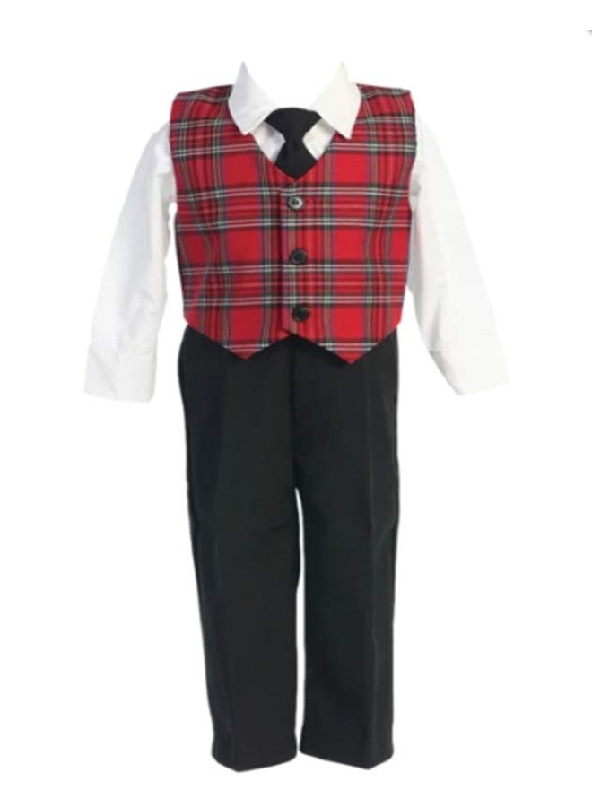 Lito Plaid Holiday/Christmas Vest with Pants (6-12 Months, Red) - Image 1