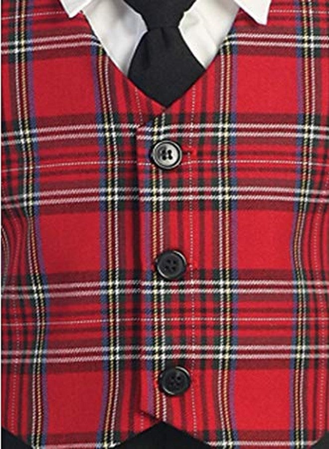 Lito Plaid Holiday/Christmas Vest with Pants (6-12 Months, Red) - Image 2