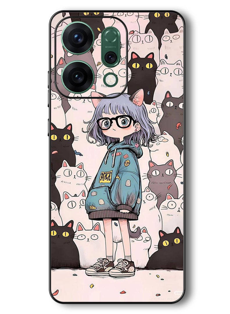 Theodor Case Compatible with Oppo Reno 14 6.59 Inch Protection Shockproof Bumper Cover Cats & Girl - Image 1