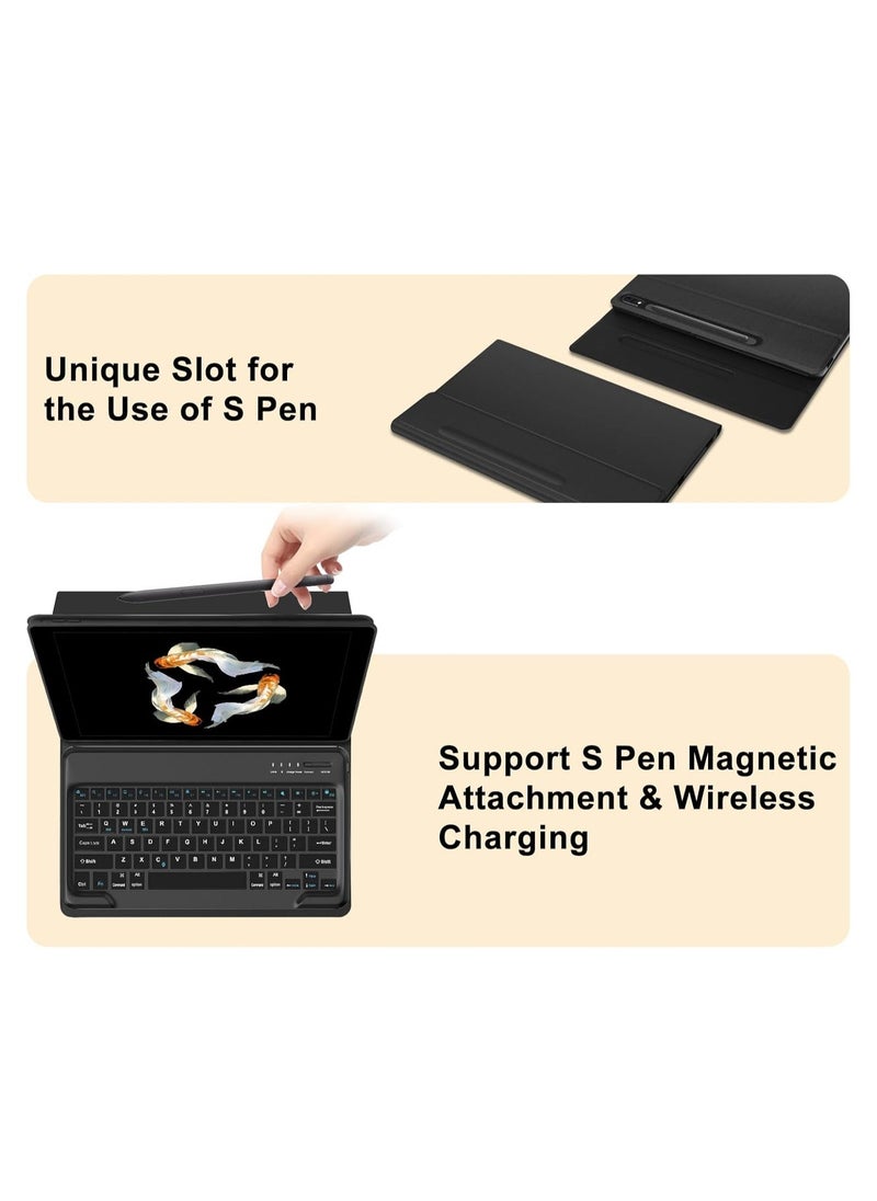 TIGER - 2022 Samsung Galaxy Tab S9 Ultra / S8 Ultra Keyboard Protective Case – 14.6-inch, Slim Smart Cover with S Pen Holder, Multi-Use Bluetooth Keyboard for Galaxy Tab S9 Ultra (Black) - Image 1