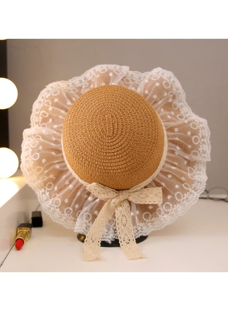 KUYING New Children's Straw Hat Sun Protection, Little Princess Super Fairy Lace Hat 