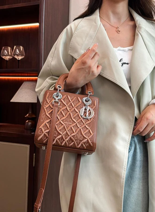 Take Two Coffee Brown Embroidered Handbag