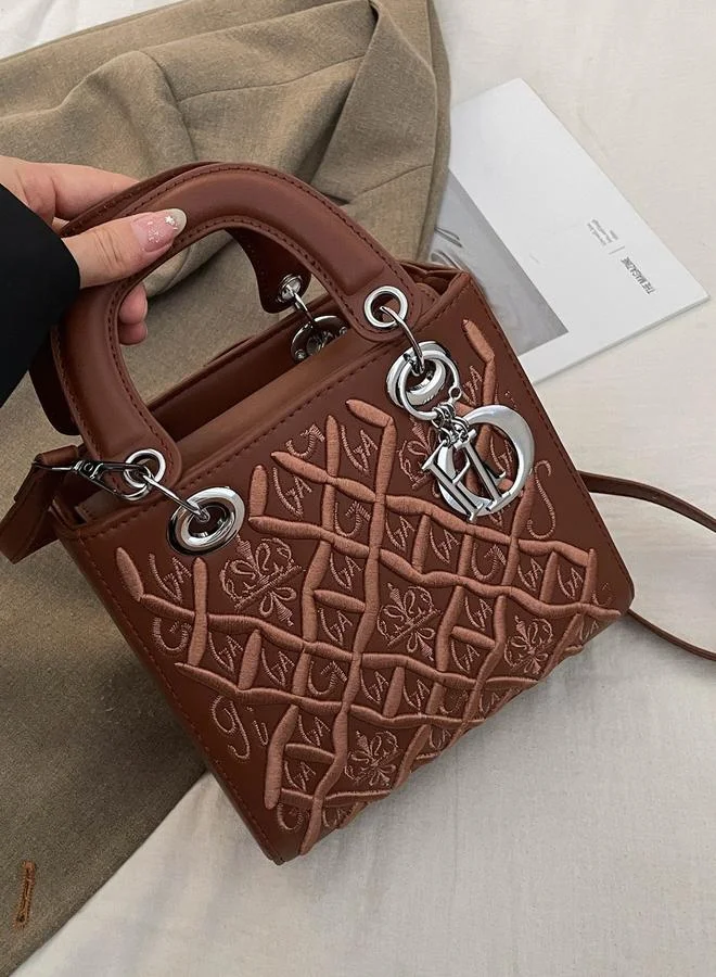 Take Two Coffee Brown Embroidered Handbag