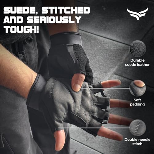 XTRIM Men Gym Gloves, Black - Non Slip Grip Training Gloves with Padded Palm & Wrist Support - Nylon Cotton Blend Hand Gloves for Gym Workout, Weightlifting, Dumbbells & Home Fitness Equipment, Medium - Image 4