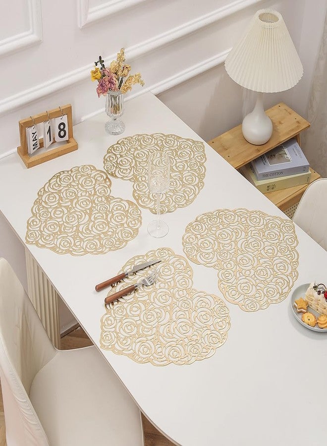 AUOCATTAIL Heart Rose Flower Placemats Set of 4 Rose Flower Pressed Vinyl Valentine Day Place Mats Tablemats Table for Wedding Holiday Dining Table Decorative (Gold) - Image 2