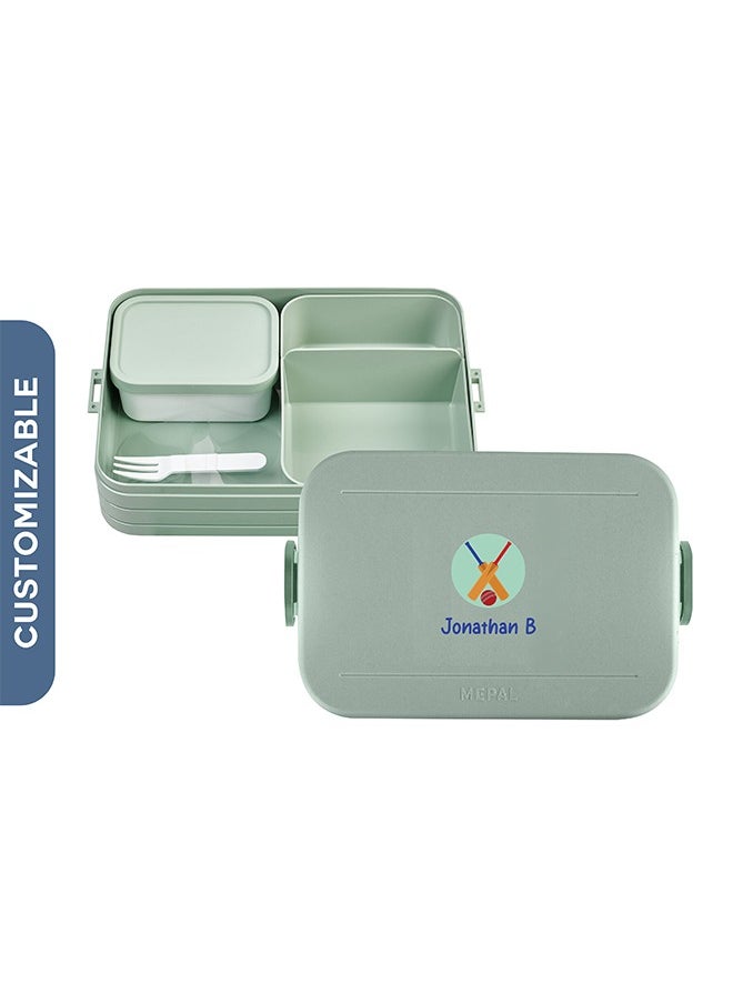 Share the Love Large Personalised Cricket Design Lunch Box- Nordic sage  - Image 1