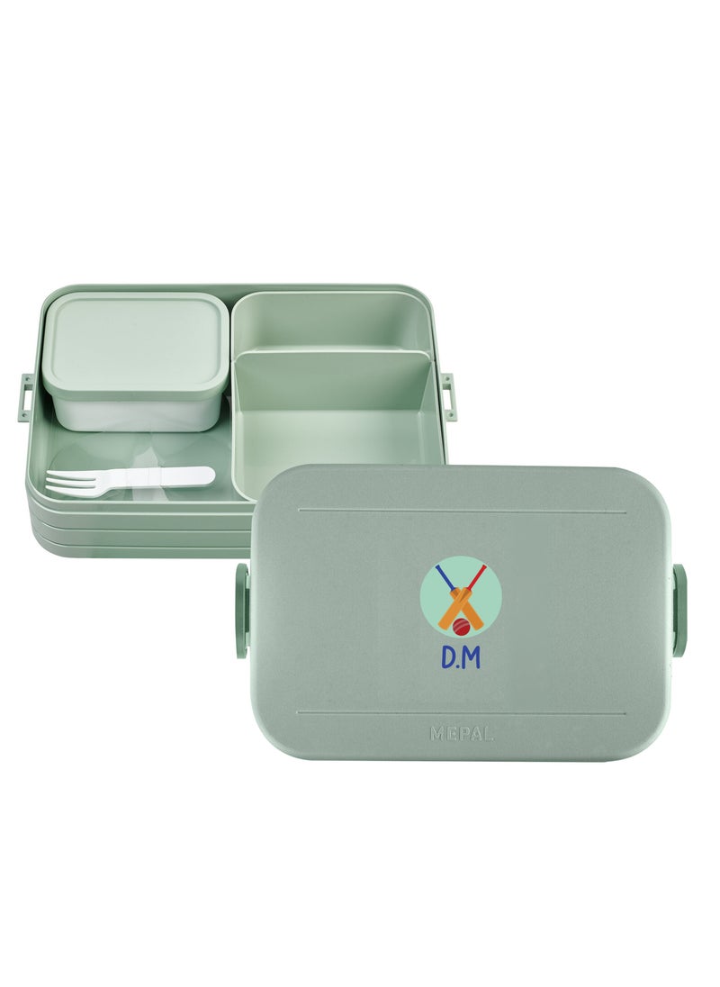 Share the Love Large Personalised Cricket Design Lunch Box- Nordic sage  - Image 2