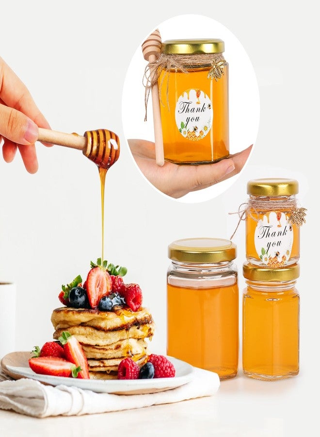 BIGIVACA 6 oz Mini Honey Jars - 30 Pack Hexagon Glass Jars with Wood Dippers, Gold Lids, Bee Pendants, Jutes, Stickers for Wedding Favors, Party Favors, Candle Making - Image 4