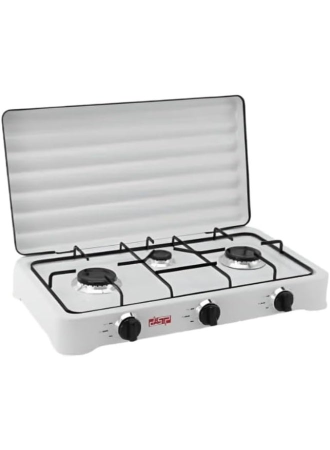دي اس بي موقد غاز مزدوج DSP KD 5077 بثلاثة شعلات، لون أبيض - Image 1