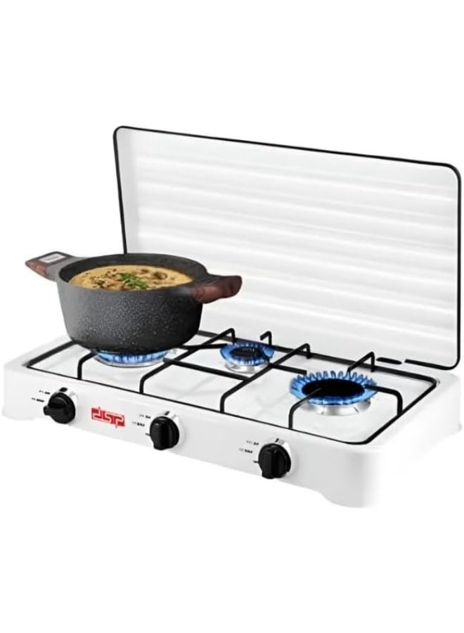 دي اس بي موقد غاز مزدوج DSP KD 5077 بثلاثة شعلات، لون أبيض - Image 3