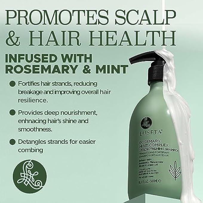 Luseta ROSEMARY MINT STRENGTHENING SHAMPOO MOISTURIZING AND NOURISHING DAMAGED HAIR THICKENING SHAMPOO FOR THINNING HAIR, FORTIFY HAIR STRANDS AND REDUCE FRIZZ FOR ALL HAIR TYPES, SULFATE FREE 16.9OZ - Image 3