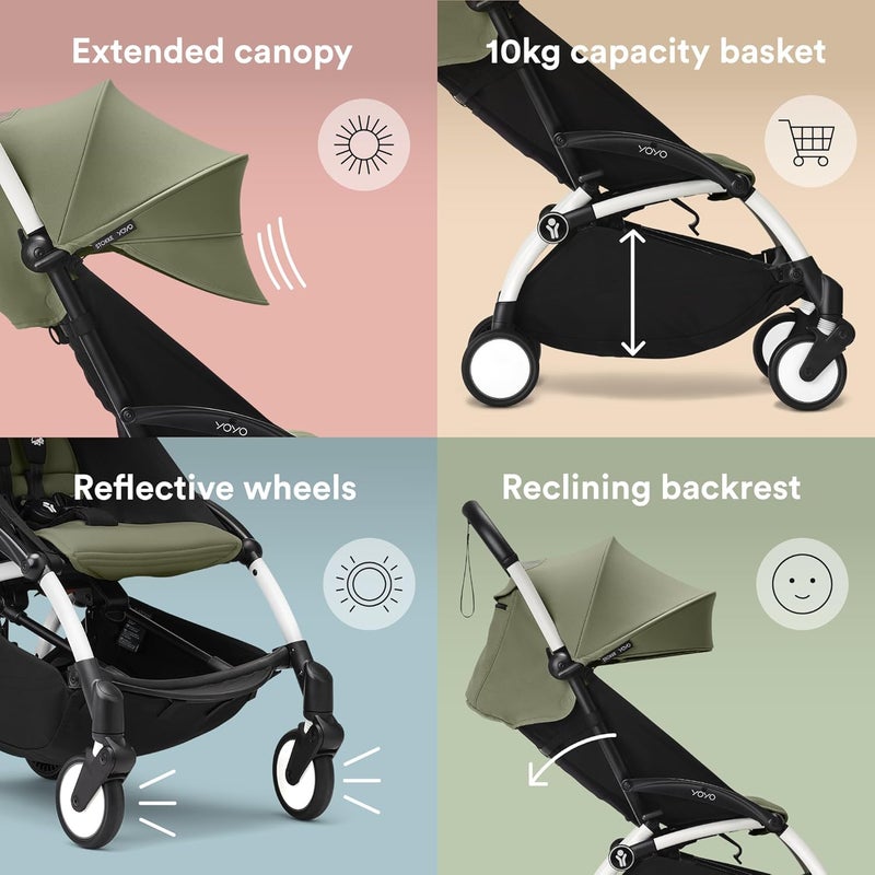 Stokke YOYO3 Complete Yoyo Stroller From Birth - Includes White Frame + YOYO 6+ Color Pack + 0+ Newborn Pack - Olive - Image 5