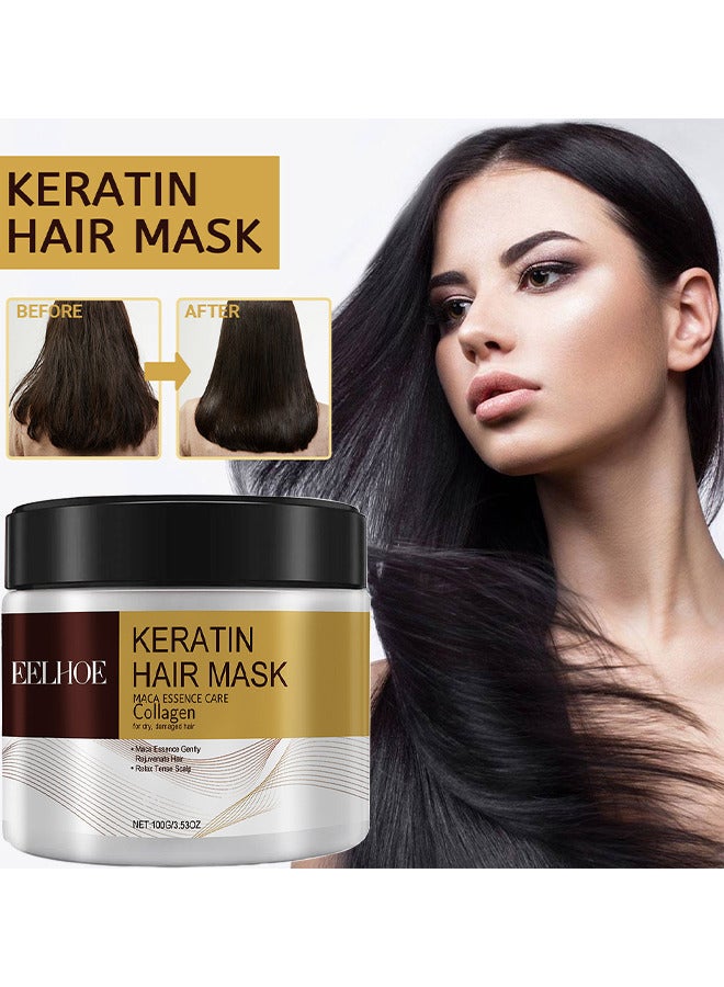 EELHOE Collagen Keratin Hair Mask For Damaged Hair, Repair For Dry Damaged Or Color Treated Hair, Argan Oil Protein Treatment, Intense Moisture And Hydration For Curly Or Straight Thin Fine Hair, 100ML - Image 2