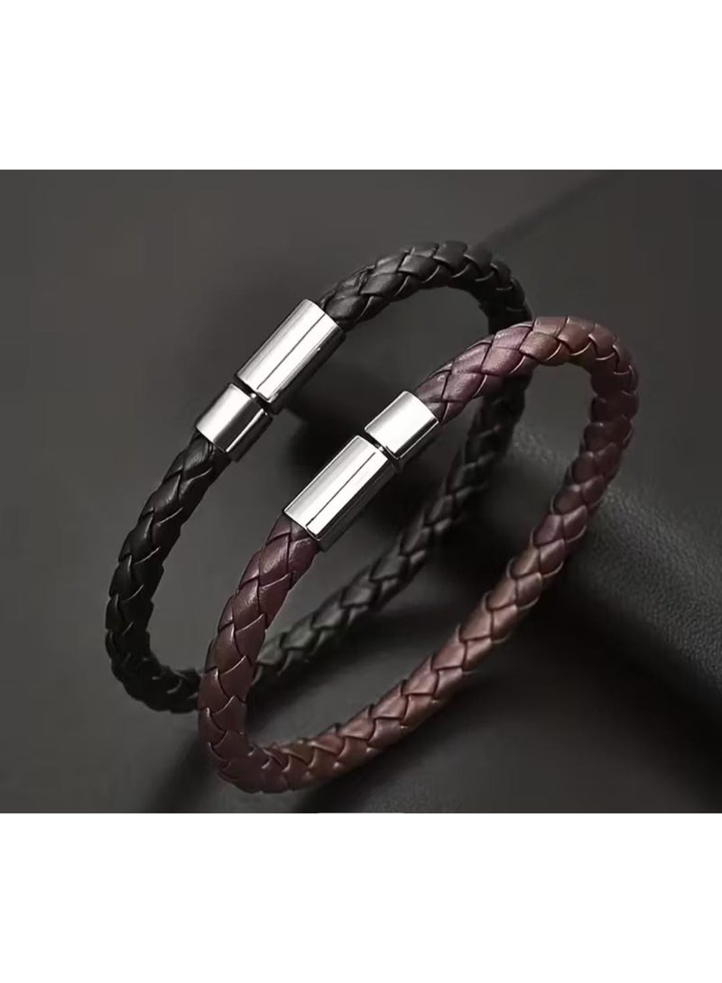 KRONFOL 1pcs Men'S Trendy Retro Braided Detail Bracelets, Gift for Family And Friends, Holiday Birthday Gift for Boyfriends - Image 2