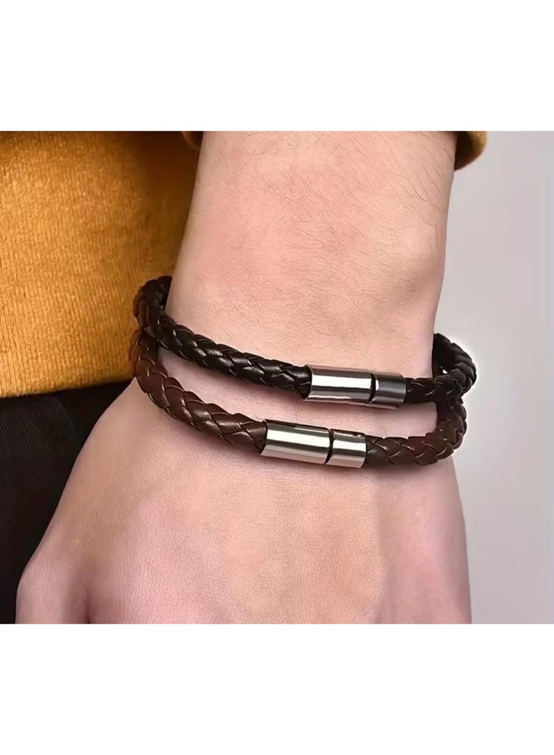 KRONFOL 1pcs Men'S Trendy Retro Braided Detail Bracelets, Gift for Family And Friends, Holiday Birthday Gift for Boyfriends - Image 3