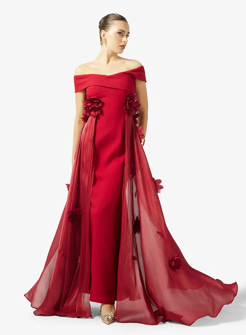 Namshi x Off Shoulder 3D Floral Detail Evening Dress