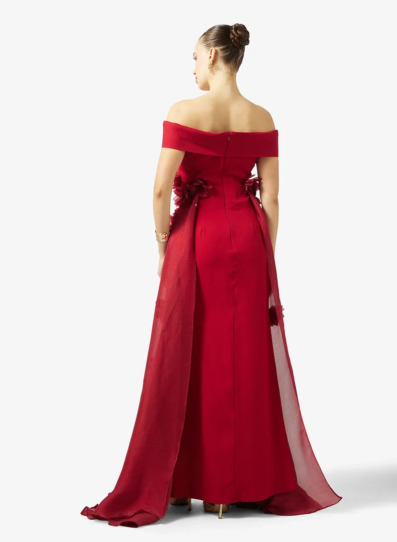 Namshi x Off Shoulder 3D Floral Detail Evening Dress