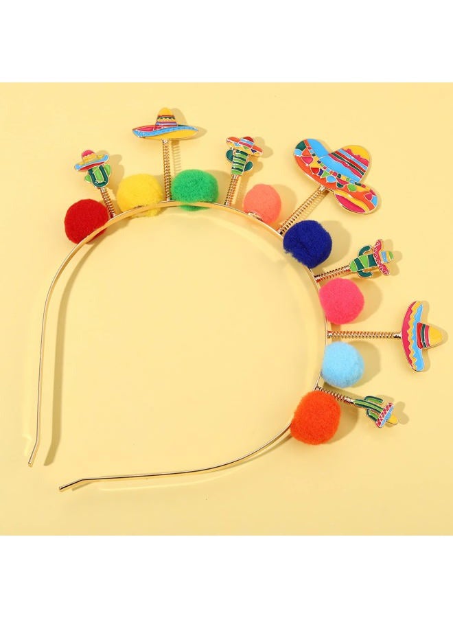 CEALXHENY أربطة رأس Cinco De Mayo للنساء، أربطة شعر مكسيكية، أربطة رأس ملونة على شكل قبعة صومبريرو وفلفل وصبار (نمط F) - Image 4