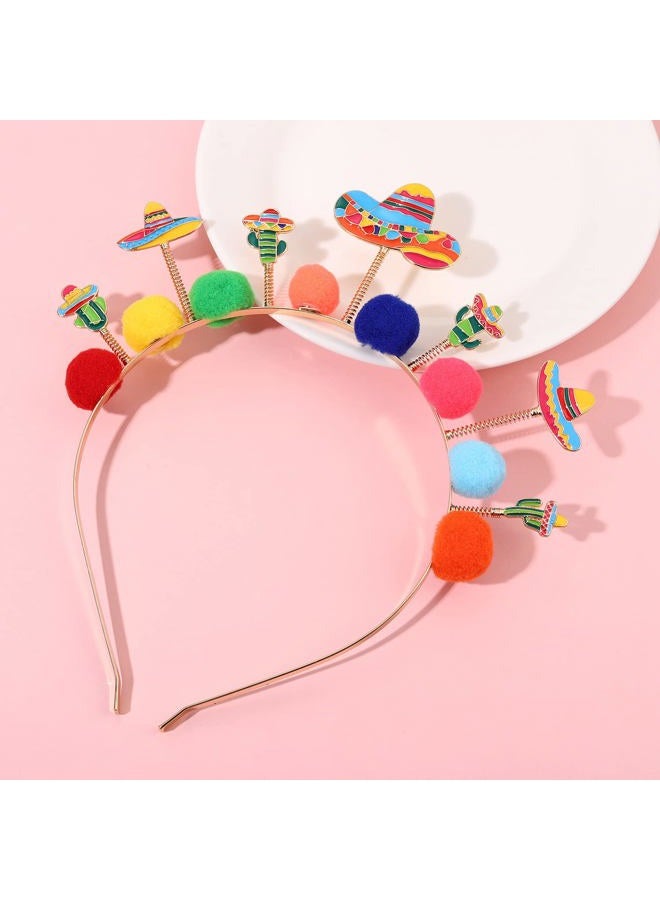 CEALXHENY أربطة رأس Cinco De Mayo للنساء، أربطة شعر مكسيكية، أربطة رأس ملونة على شكل قبعة صومبريرو وفلفل وصبار (نمط F) - Image 2