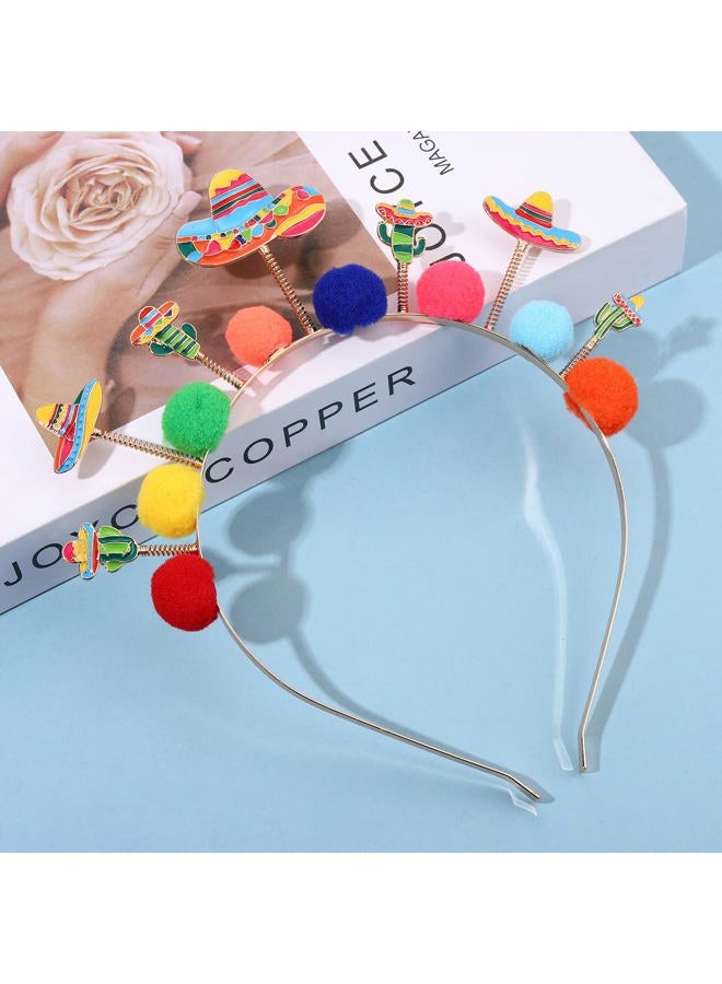 CEALXHENY أربطة رأس Cinco De Mayo للنساء، أربطة شعر مكسيكية، أربطة رأس ملونة على شكل قبعة صومبريرو وفلفل وصبار (نمط F) - Image 3