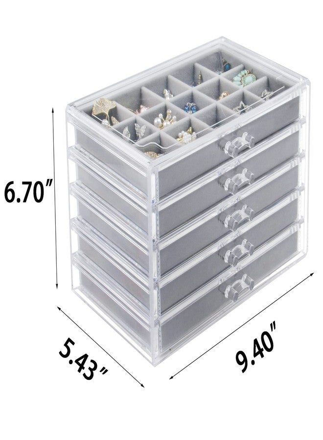 Watpot Acrylic Jewelry Box with 5 Drawers, Clear Earring Storage Organizer Display Case for Women Girls, Gray - Image 5