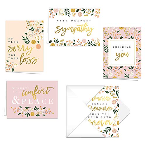 Canopy Street Modern Floral Sympathy Cards / 25 Loss Grief Comfort Cards / 5 Floral Thinking Of You Greeting Card Designs / 4 5/8" x 6 1/4" Condolences Note Cards - Image 1