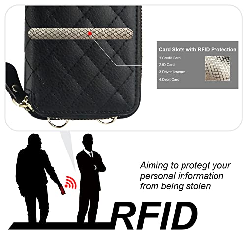 Bocasal Crossbody Wallet Case for iPhone 14 Pro Max, RFID Blocking PU Leather Zipper Handbag Purse Flip Cover, Kickstand Folio Case with Card Slots Holder Wrist Strap Lanyard 5G 6.7 Inch (Black) - Image 3