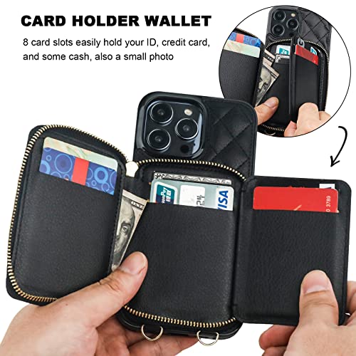 Bocasal Crossbody Wallet Case for iPhone 14 Pro Max, RFID Blocking PU Leather Zipper Handbag Purse Flip Cover, Kickstand Folio Case with Card Slots Holder Wrist Strap Lanyard 5G 6.7 Inch (Black) - Image 4