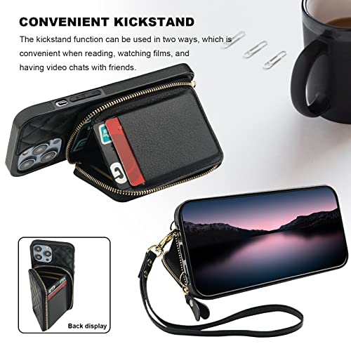 Bocasal Crossbody Wallet Case for iPhone 14 Pro Max, RFID Blocking PU Leather Zipper Handbag Purse Flip Cover, Kickstand Folio Case with Card Slots Holder Wrist Strap Lanyard 5G 6.7 Inch (Black) - Image 5