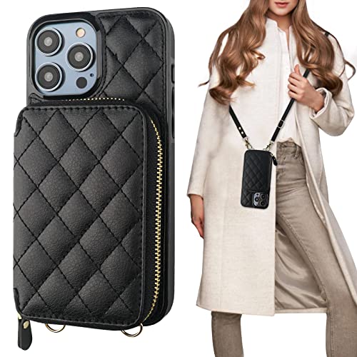Bocasal Crossbody Wallet Case for iPhone 14 Pro Max, RFID Blocking PU Leather Zipper Handbag Purse Flip Cover, Kickstand Folio Case with Card Slots Holder Wrist Strap Lanyard 5G 6.7 Inch (Black) - Image 1