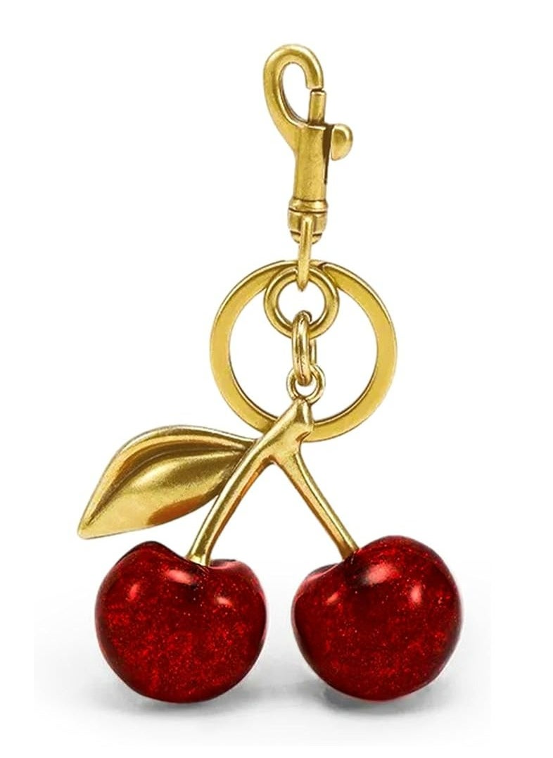 Oasisgalore Glitter Cherry Bag Charm with Key Ring and Clip for Purses and Bags  - Image 1