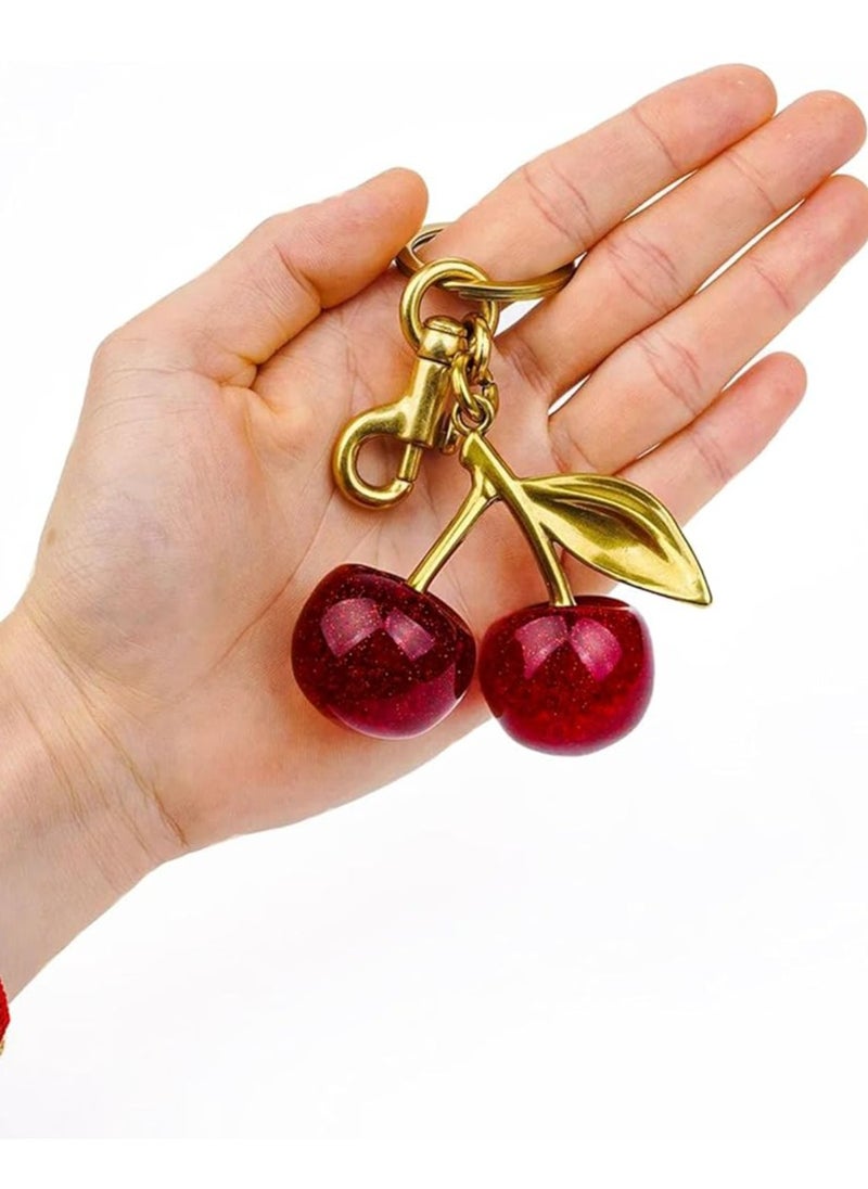 Oasisgalore Glitter Cherry Bag Charm with Key Ring and Clip for Purses and Bags  - Image 4