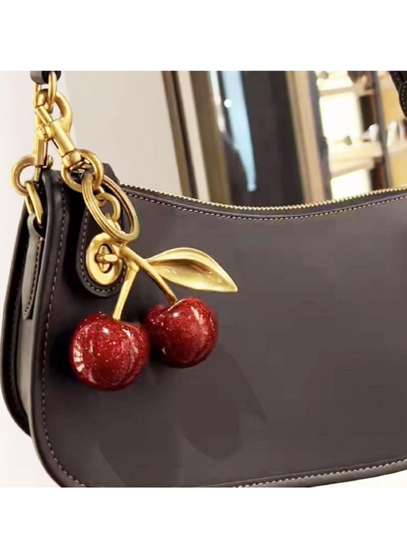 Oasisgalore Glitter Cherry Bag Charm with Key Ring and Clip for Purses and Bags  - Image 5