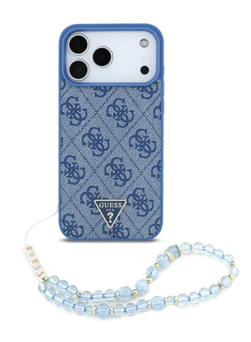 GUESS iPhone 17 Pro Max MagSafe 4G PU Leather Case with Small 4G Logo & Lanyard / Wrist Strap / Drop Protection / Slim Profile / Easy Snap-On / Comfortable Grip - Blue - Image 1