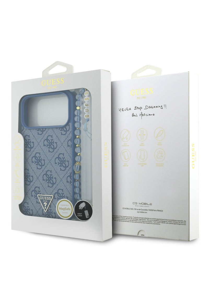 GUESS iPhone 17 Pro Max MagSafe 4G PU Leather Case with Small 4G Logo & Lanyard / Wrist Strap / Drop Protection / Slim Profile / Easy Snap-On / Comfortable Grip - Blue - Image 3