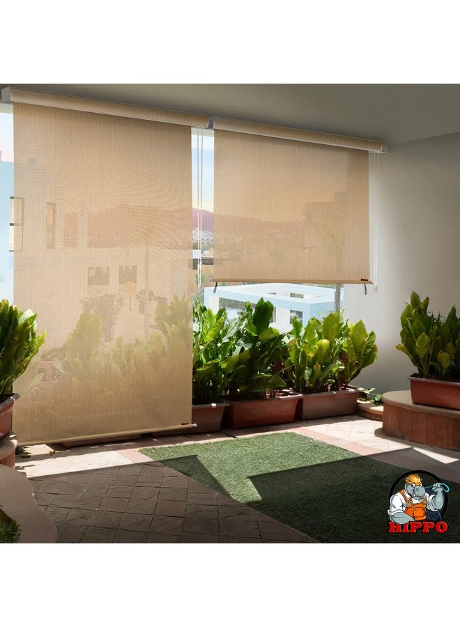 HIPPO Roller Blind Curtain for Outdoor Shade HDPE Corded 90% Sun & UV Protection, Air Flow Design, Light Filtering Balcony Roll-up Blinds (Sand, 3FTX7FT) - Image 1