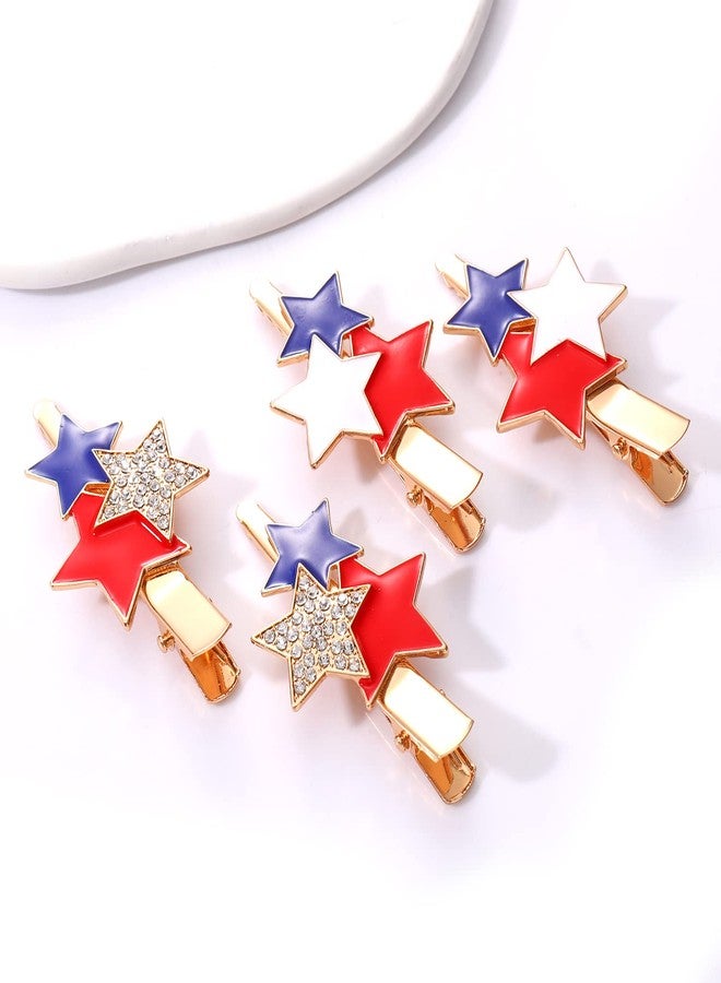 HZEYN 4PCS American Flag Hair Clips Enamel Rhinestone Stars Hair Clips for Women Sparky Red White Blue Patriotic Hairpins 4th of July Independence Day Hair Accessories Stars - Image 2