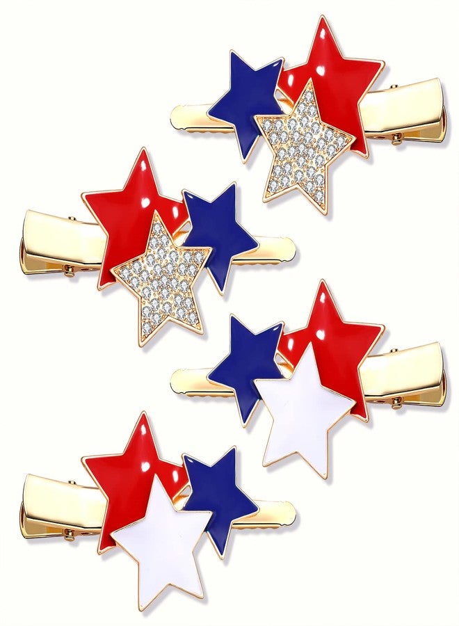 HZEYN 4PCS American Flag Hair Clips Enamel Rhinestone Stars Hair Clips for Women Sparky Red White Blue Patriotic Hairpins 4th of July Independence Day Hair Accessories Stars - Image 1